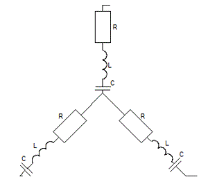 <b>Задача 3. Расчёт цепей трёхфазного переменного тока.</b><br /> Начертить схему цепи. Определить фазные и линейные токи, ток в нулевом проводе, угол сдвига фаз, мощности всей цепи и каждой фазы отдельно. Построить векторную диаграмму. <br /><b>Вариант (шифр) 627</b><br />Дано: Схема а <br />U<sub>Л</sub>=120 B <br />Rф=10 Ом <br />Lф=10 мГн=10*10<sup>-3</sup>  Гн <br />Cф=72 мкФ=72*10<sup>-6</sup>  Ф <br />Найти: Iл-?; Iф-?; Pi-?; Sф-?; S-?; φ-?