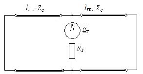 <b>Задача 29.</b> <br />Длина линии левого участка l<sub>л</sub>=λ/4 правого участка l<sub>пр</sub> = λ /8. Волновое сопротивление правой и левой линий Z<sub>с</sub> = 400 Ом. На обоих концах линий произошло короткое замыкание. Простроить графики распределения действующих значений напряжения и тока вдоль линии, если E<sub>г</sub>=100 В, R<sub>г</sub>=200 Ом.