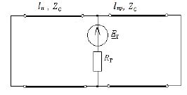 <b>Задача 31.</b> <br />Длина линии левого участка l<sub>л</sub>=λ /8, правого участка l<sub>пр</sub> = λ /4. Волновое сопротивление правой и левой линий Z<sub>с</sub> = 200 Ом. На обоих концах линий произошло короткое замыкание. Простроить графики распределения действующих значений напряжения и тока вдоль линии, если E<sub>г</sub>=100 В, R<sub>г</sub>=200 Ом. 