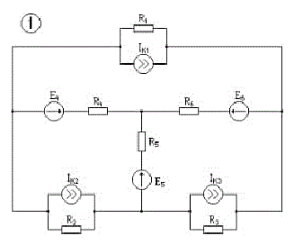 Для заданной электрической цепи постоянного тока с известными параметрами требуется: <br />1.	Определить токи во всех ветвях схемы методом узловых потенциалов и контурных токов. <br />2.	Произвести проверку правильности решения по законам Кирхгофа  <br /><b>Вариант 11 Схема 1</b> <br />Дано:  <br />Jk2 = 2.5 A, Jk3 = 2 A <br />E5 = 7 В, E6 = 9 В <br />R1 = 6 Ом, R2 = 4 Ом, R3 = 6 Ом, R4 = 4 Ом, R5 = 0, R6 = 4 Ом