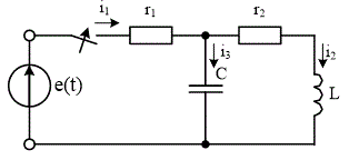 <b>Семестровая работа №3 </b><br />К заданной электрической цепи с известными параметрами приложено переменное синусоидальное напряжение e(t).  <br /><b>Требуется: </b>Найти законы изменения всех токов и напряжений для t≥0. Построить графики токов в зависимости от времени и график напряжения на одном из реактивных элементов. Задачу решить классическим и операторным методами. <br />e(t) = 100∙sin(314∙t); r1 = r2 = 8 Ом; r3 =12 Ом; L = 40 мГн; С = 600 мкФ
