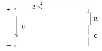 <b>Исследование переходных процессов в электрических цепях </b> <br />При замыкании выключателя цепь, содержащая конденсатор, подключается к источнику постоянного напряжения (рис.15 и рис Д.1 приложения Д)<br />Определить практическую длительность переходного процесса, ток в цепи и энергию электрического поля при t=3τ. Построить графики i=f(t) и uc=f(t). <br /><b>Вариант 04</b><br />Данные для расчёта : С = 50 мкФ,	R = 10<sup>4</sup> Ом, U = 50 В.