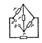 <b>Задача 23. </b><br />Определить ток между точками a и b, если напряжение между этими точками 60 В, а сопротивление r равно 20 Ом.