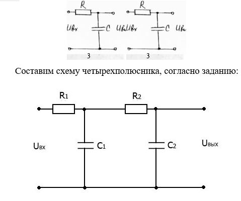 Для заданной вариантом электрической цепи рассчитать частотную характеристику K(ω). Построить графики амплитудно-частотной (АЧХ)  и фазочастотной (ФЧХ) характеристик. <br />Код цепи 1-3 <br />Постоянная времени цепи: 5·τ1 = τ2 <br />Соотношение резисторов R1 = 0.1·R2