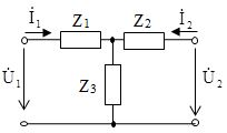 <b>2.4. </b> <br />Выразить Z параметры взаимного четырехполюсника через сопротивления его Т-схемы замещения.