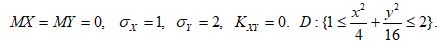 <b>Задача 2.4.3. №2. </b> <br />Случайная точка с координатами Х и У распределена по нормальному закону с указанными параметрами. Найти вероятность попадания случайной величины в некоторую область. 