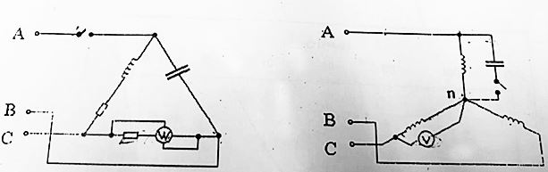 Определить показания приборов для замкнутого и разомкнутого ключа <br />Дано: Uл = 380 В, R = X<sub>L</sub> = X<sub>C</sub> = 1 Ом