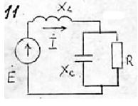 <b>Задача 18. </b><br />Определить комплекс сопротивления цепи Z, комплекс действующего значения тока I, активную, реактивную, полную мощность источника. Построить векторную диаграмму токов и напряжений по схеме и сравнить с расчетом. E=9 B, R=X<sub>L</sub>=X<sub>C</sub>=80 Ом.	<br />  <b>Вариант 11</b>
