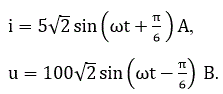 Мгновенные значения тока и напряжения i=5√2sin⁡(ωt+π/6) A, u=100√2sin⁡(ωt-π/6) В. <br />Определить комплексные действующие значения тока и напряжения, комплексное, активное, реактивное и полное сопротивления цепи, построить ВД