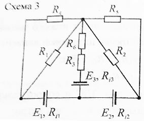 Рассчитать токи в ветвях:<br /> 1) Метод узловых и контурных уравнений,  <br />2) Метод контурных токов,  <br />3) Метод узловых напряжений <br />Дано: E1 = 40 В, E2 = 32 В <br />Ri1 = 1 Ом, Ri2 = 1 Ом <br />R1 = 28 Ом, R2 = 18 Ом, R3 = 4 Ом, R4 = 28 Ом, R5 = 18 Ом, R6 = 6 Ом