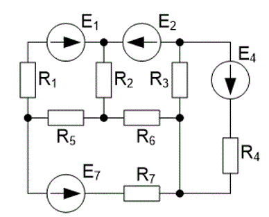 Для заданной схемы составить систему уравнений по методу контурных токов
