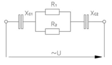 Электрическая цепь подключена к источнику переменного напряжения. Частота тока f = 50 Гц. Используя заданные величины определить: полное сопротивление цепи, ток в цепи, напряжение, приложенное к цепи, активные и реактивные напряжения, угол сдвига фазы между током и напряжением, активную, реактивную и полную мощности цепи. Построить в масштабе векторную диаграмму, из диаграммы определить угол сдвига фазы и напряжение всей цепи. Исходные данные: R1 = 2 Ом, R2 = 24 Ом, R3 = 8 Ом, XС1 = 2 Ом, S = 160 ВА. 