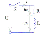 На входе схемы постоянное напряжение U=100 B, R=10 Ом, L=0,1 Гн. В момент времени t=0 контакт К замыкается. До замыкания К при t=-0 ток i=0. Определить напряжение uL после замыкания К при t=+0<br />0 В <br />100 В       <br />50 В <br />10 В      <br />150 В