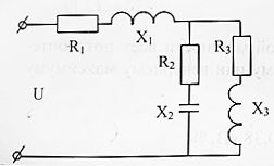 Определить токи в заданной цепи, если u=250sin(ωt+45°) В, R1 = 20 Ом, X1 = 5 Ом, R2 = 45 Ом, X2 = 20 Ом, R3 = 16 Ом, X3 = 5 Ом <br />Построить векторную диаграмму токов и топографическую диаграмму напряжений.