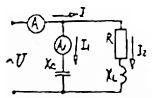 При резонансе токов показания амперметров А = 4 А, А1 = 3 А, R = 7 Ом Определить ток I2, активную мощность, падение напряжения на активном сопротивлении в сети; указать правильный ответ. <br />1.	I2 = 7 A <br />2.	P = 342 Вт <br />3.	UR = 35 В <br />4.	Uсети = 49 В