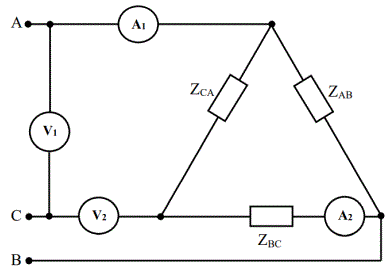 Дано: Uл = 380 В, Z= 10-10j Ом <br />Определить показания приборов и построить векторную диаграмму