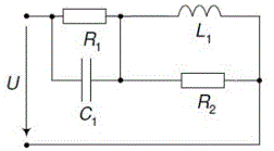 Дана простоая цепь синусоидального тока. Дано мгновенное значение силы тока iC1=7sin(341t+(-7)), сопротивление резистивных элементом R1 = 9 Ом и R2 = 5 Ом, индуктивность катушки L1 = 18 мГн и емкость конденсатора C1 = 766 мкФ. Необходимо рассчитать и записать в комплексном виде (показательная форма записи) общее напряжение U0.