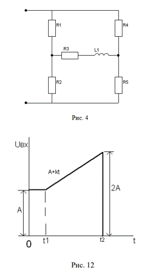 <b>Задача 3. Расчет переходных процессов с использованием интеграла Дюамеля  </b><br />На входе электрической схемы действует напряжение, изменяющееся по заданному закону. В соответствии с номером варианта необходимо с помощью интеграла Дюамеля найти закон изменения по времени тока в одной из ветвей схемы или напряжения на заданном участке схемы.  <br />Необходимо записать аналитическое выражение искомой величины для всех интервалов времени. При этом в зависимости от формы входного напряжения решение будет содержать два или три соотношения, каждое из которых справедливо для соответствующего временного интервала. <br />По найденному аналитическому выражению нужно рассчитать и построить временную диаграмму в интервале 0 ÷ 2t1 или 0 ÷ 2t2 (в зависимости от сигнала). Значения t1 и t2 студент должен выбрать самостоятельно и согласовать с преподавателем.<br /><b>Дано</b> <br />Схема: рис.4 <br />Сигнал: рис.12 <br />A=16 В; <br />R1=26 Ом; <br />R2=33 Ом; <br />R3=36 Ом; <br />R4=30 Ом; <br />R5=36 Ом; <br />L1=54 мГн; <br /><b>Найти</b> U<sub>L1 </sub>(t)-?