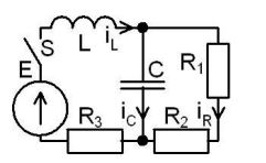С источником ЭДС переменного синусоидального тока найти классическим и операторным  методами токи и напряжения в индуктивности и конденсаторе. <br />Построить диаграмму для t=0-4τmax <br /><b>Вариант 3</b> <br />Дано: Схема 5С <br />E = 230 В <br />L = 2 мГн <br />C = 2 мкФ <br />R1 = 5 Ом, R2 = 2 Ом, R3 = 1 Ом <br />ψ<sub>E</sub>=10°•N=10°•3=30° 