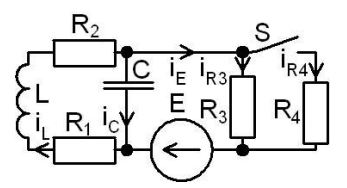 С источником ЭДС переменного синусоидального тока найти классическим и операторным  методами токи и напряжения в индуктивности и конденсаторе. <br />Построить диаграмму для t=0-4τmax <br /><b>Вариант 10</b> <br />Дано: Схема 5A <br />E = 180 В <br />L = 2 мГн <br />C = 2 мкФ <br />R1 = 10 Ом, R2 = 20 Ом, R3 = 10 Ом, R4 = 20 Ом <br />ψ<sub>E</sub>=10°•N=10°•10=100° 