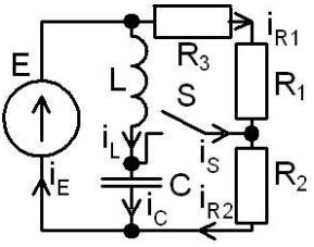 С источником ЭДС переменного синусоидального тока найти классическим и операторным  методами токи и напряжения в индуктивности и конденсаторе. <br />Построить диаграмму для t=0-4τmax <br /><b>Вариант 33</b> <br />Дано: схема 2B <br />E = 40 В, <br />L = 1 мГн, <br />C = 2.5 мкФ, <br />R1 = 15, R2 = 10 Ом, R3 = 5 Ом  <br />ψ<sub>E</sub>=10°•Nвар=10°•33=330°=-30°;