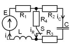 <b>Переходные процессы в RLC-цепи переменного тока</b><br />С источником ЭДС переменного синусоидального тока найти классическим и операторным  методами токи и напряжения в индуктивности и конденсаторе. <br />Построить диаграмму для t=0-4τmax <br /><b>Вариант 1</b> <br />Дано: схема 2A <br />E = 200 В, <br />L = 3 мГн, C = 5 мкФ, <br />R1 = 20, R2 = 15 Ом, R3 = 5 Ом, R4 = 2 Ом  <br />ψ<sub>E</sub>=10°•1=10°
