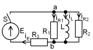 <b>Переходные процессы в RL-цепи переменного тока </b><br />С источником ЭДС переменного синусоидального тока найти классическим методом ток и напряжение в индуктивности  <br />Построить диаграмму для t=0-4τ <br /><b>Вариант 78</b> <br />Дано: № схемы 4A <br />Е = 360 В <br />ψ<sub>E</sub>=10°•Nвар=10°•78=780°=60°; <br />L = 3 мГн <br />R1 = 8 Ом R2 = 8 Ом R3 = 8 Ом