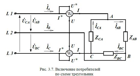 <b>Задача 3</b><br />Потребитель электроэнергии, фазы которого имеют комплексные сопротивления: и соединены в трехфазную электрическую цепь «треугольником» (рис. 3.7), питается симметричной системой линейных напряжений: U<sub>АВ</sub> = U<sub>ВС</sub> = U<sub>СА</sub> = U<sub>Л</sub>.   <br />Данные по вариантам задания приведены в таблице 3.2 (с. 26 − 27). <br />Определить:  <br />− фазные IФ и линейные IЛ токи потребителя;  <br />− показания ваттметров W1   и W2;  <br />− полную и реактивную мощности всей системы;  <br />− активную мощность системы по формуле Арона. <br />Построить: <br />− векторную диаграмму токов и напряжений с учетом характера нагрузки.<br /><b>Вариант 40</b>: <br />U<sub>Л</sub>=380 В <br />Z<sub>AB</sub>= 21+j28 Ом; <br />Z<sub>BC</sub>= 20; <br />Z<sub>CA</sub>= 28-j21 Ом.