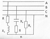 <b>Вопрос 3 (или задание)</b> <br />Дано: Uф = 220 В, Ra = 5 Ом, Xa = 3 Ом, Xb=Rb = 10 Ом, Rc = 12 Ом. <br />Определите токи в фазах и в нейтральном проводе.