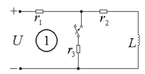 Требуется: найти законы изменения и построить графические зависимости от времени напряжений на реактивных элементах и токов всех ветвей схемы при замыкании и размыкании ключа в заданной электрической цепи. На графиках показать режим до коммутации. <br /><b>Схема 1 Данные 6</b>   <br />Дано: U = 120 В, R1=R2 = 13 Ом, R3 = 8 Ом, L = 55 мГн = 0,055 Гн