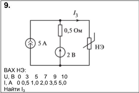 <b>4.1 Задача №1 Расчет нелинейной цепи постоянного тока.</b><br />ВАХ нелинейного элемента задана таблицей. <br /><b>Вариант 9</b><br />Найти I3