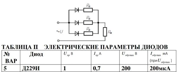 Рассчитать простейший выпрямитель на диодах, чтобы выпрямленный ток достигал не более 10 А (для варианта 7 не более 15А) <br /><b>Вариант 5 (Диод Д229И)</b>