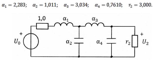 Рассчитать двусторонне нагруженный LC-фильтр, полагая, что его элементы имеют пренебрежимо малые потери. 