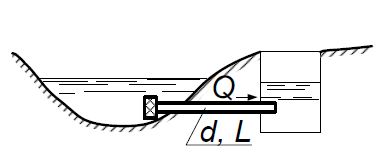 Вода из реки по самотечному трубопроводу длиной L = 100 м и диаметром d = 150 мм подается в водоприемный колодец с расходом Q = 26,2 л/с . Определить общие потери напора hW в трубопроводе, если эквивалентная шероховатость трубы ΔЭ = 1 мм, коэффициент кинематической вязкости n = 0,01×10<sup>-4</sup> см<sup>2</sup>/с , коэффициент местного сопротивления входа в трубу ζвх = 3, а выхода ζвых = 1.