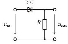 Для схемы однополупериодного выпрямителя определить выпрямленное напряжение U<sub>0</sub>, если амплитуда первичной обмотки U<sub>1m</sub> = 220 В, коэффициент трансформации n = 1,43.