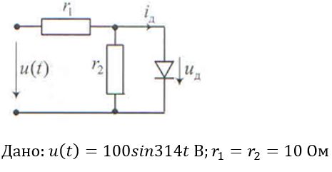 Требуется: <br />а) рассчитать зависимости iд(t) и uд(t); <br />б) построить в масштабе графики зависимостей в течение периода.