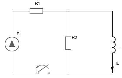 Дано: R1 = R2 = 5 Ом, L = 10 мкГн <br />Опредлить ток iL(t) после размыкания ключа. Построить график