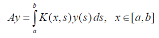 Если для любых x, s∈[a,b] имеет место равенство K(x, s) = −K(s, x) , то ядро K(x, s) называется кососимметрическим. Показать, что все отличные от нуля собственные значения оператора Фредгольма (см рис) с вещественным кососимметрическим ядром - чисто мнимые числа.  