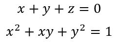 Задача 1214 из сборника Филиппова<br />Пользуясь результатом предыдущей задачи, найти уравнение цилиндрической поверхности с образующими, параллельными вектору (1,-1,1), и направляющей  x + y + z = 0, x<sup>2</sup> + xy + y<sup>2</sup> = 1.
