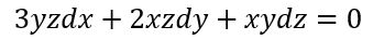 Задача 1221 из сборника Филиппова<br />Найти поверхность, удовлетворяющую данному уравнению Пфаффа:  3yz dx + 2xz dy + xy dz = 0.
