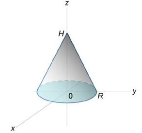 Используя полярные координаты, найти объем конуса высотой H и радиусом основания R (рисунок )