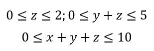 Найти объем области U, заданной неравенствами 0≤z≤2,0≤y+z≤5,0≤x+y+z≤10.