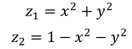Найти объем области, ограниченной двумя параболоидами: z<sub>1</sub>=x<sup>2</sup>+y<sup>2</sup> и z<sub>2</sub>=1−x<sup>2</sup>−y<sup>2</sup>.