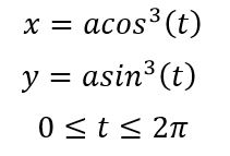 Найти площадь области R, ограниченной астроидой x=acos<sup>3</sup>t, y=asin<sup>3</sup>t, 0≤t≤2π.
