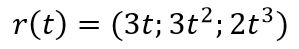 Найти длину пространственной кривой, заданной параметрически в виде r(t)=(3t,3t<sup>2</sup>,2t<sup>3</sup>), где 0≤t≤1