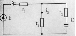 Определить закон изменения i<sub>2</sub>(t) после коммутации<br /> r1 = 10 Ом, r2 = r3 = 30 Ом, C = 100 мкФ, Е = 100 В