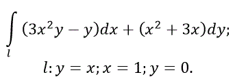 Вычислить криволинейный интеграл: <br />1) по замкнутому контуру в положительном направлении(против часовой стрелки); <br />2) используя формулу Грина