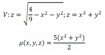Вычислите массу неоднородного тела V, ограниченного поверхностями, если плотность в каждой её точке  μ=μ(x,y,z)