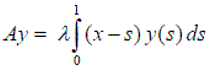 При каких λ оператор Фредгольма Ay = λ ∫(x − s) y(s) ds является сжимающим (см. рисунок) <br />а) при действии C[0,1]→C[0,1]; <br />б) при действии h[0,1]→h[0,1]