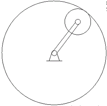 Кривошип ОА, вращаясь с угловой скоростью  ω<sub>0</sub>  и угловым и ускорением  ε<sub>0</sub> вокруг оси О неподвижной шестеренки 1 радиусом  , приводит в движение насаженную на его конце А шестеренку 2 радиусом R<sub>1</sub> . Определить ускорения точек В и С подвижной шестеренки R<sub>2</sub>